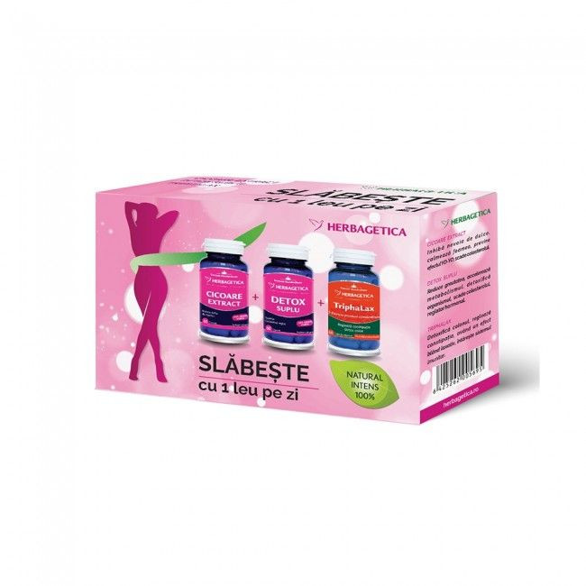 Pachet Slabire Cicoare 60cps +Detox Suplu 60cps +Triphalax 60ps, Herbagetica