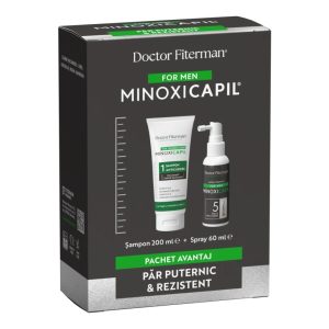 Pachet Spray impotriva caderii parului pentru barbati Minoxicapil, 60ml + Sampon impotriva caderii parului Minoxicapil, 200ml, Fiterman