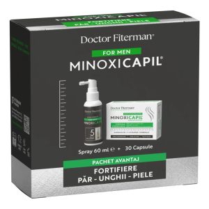 Pachet Spray impotriva caderii parului pentru barbati Minoxicapil, 60ml + Minoxicapil, 30 capsule, Fiterman