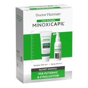 Pachet Spray impotriva caderii parului pentru femei Minoxicapil, 60ml + Sampon impotriva caderii parului Minoxicapil, 200ml, Fiterman