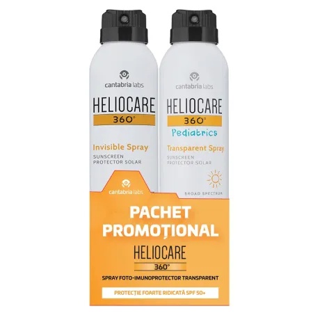 Pachet Spray protectie solara Heliocare Pediatrics SPF 50+, 200 ml + Spray Heliocare Invisible Spray SPF50+, 200 ml, Cantabria