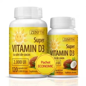 Pachet Super Vitamina D3 2000UI cu ulei de cocos, 120 + 30 capsule moi, Zenyth