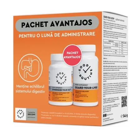Pachet Synergize Your Gut Good Routine, 30 capsule + Guard Your Liver Good Routine, 30 capsule, Secom