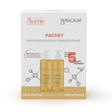 Pachet Ulei de curatare pentru pielea predispusa la dermatita atopica XeraCalm AD, 2x400 ml, Avene
