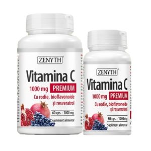 Pachet Vitamina C Premium cu rodie, 1000mg, 60+30 capsule cadou, Zenyth