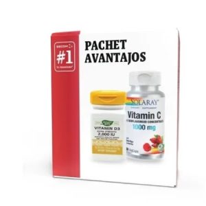 Pachet Vitamina D3 Nature's Way, 2000UI, 30 capsule + Vitamin C 1000mg Solaray, 30 capsule, Secom