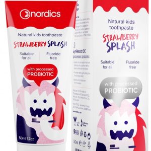 Pasta de dinti pentru copii cu capsuni si probiotice, 50ml, Nordics