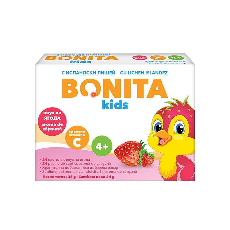 Pastile de Supt cu Aroma de Capsuna pentru Copii – Bonita, 24 Bucati