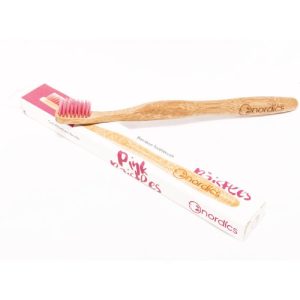 Periuta de dinti pentru adulti din bambus, roz, Nordics