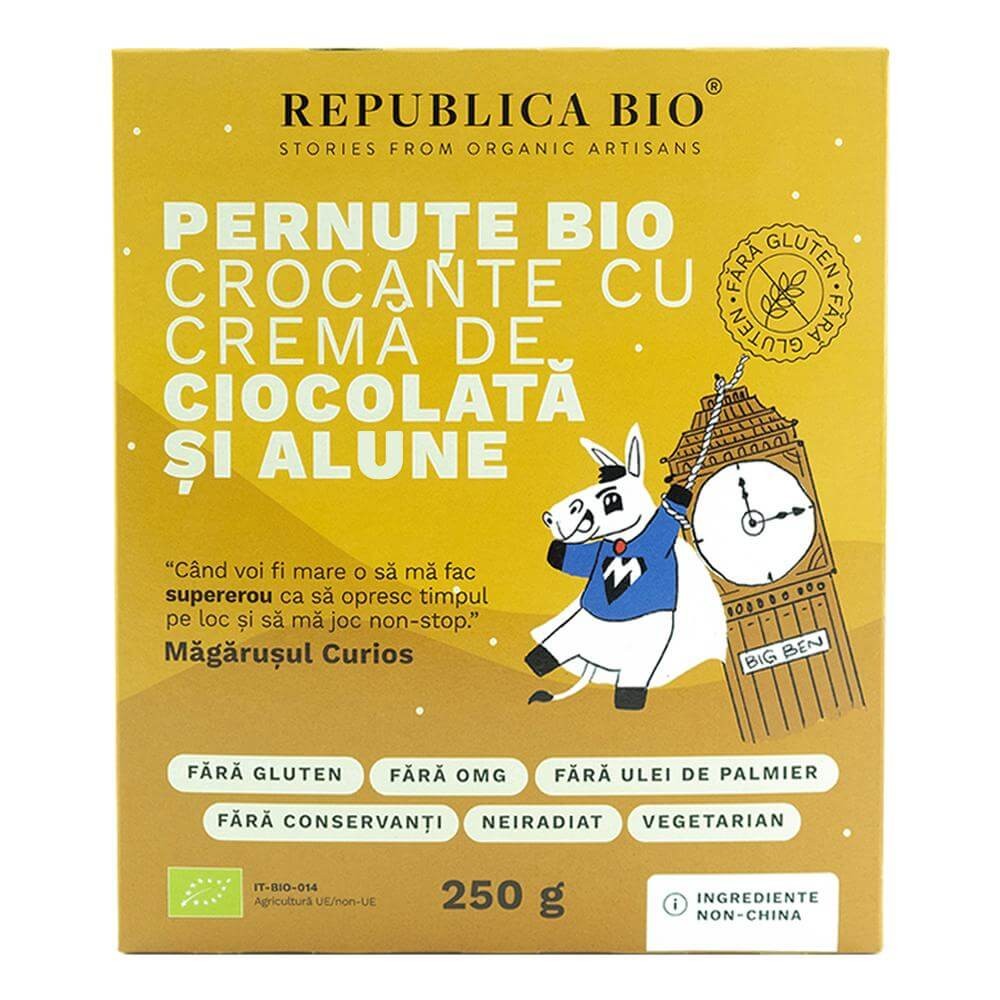 Pernute Bio crocante cu crema de ciocolata si alune, fara gluten, 250g, Republica Bio