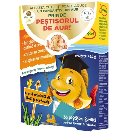 Pestisori gumati cu Omega-3 si aroma de lamaie si portocale, 36 jeleuri, Mollers