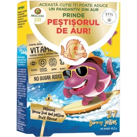 Pestisori gumati cu Omega-3 si aroma de lamaie verde si fructul pasiunii, 27 jeleuri, Mollers