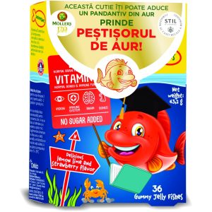 Pestisori gumati cu Omega 3 si aroma de lamaie verde si capsuni, 36 jeleuri, Moller's