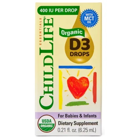 Picaturi organice cu vitamina D3 Childlife Essentials, 400 UI, 6.25 ml