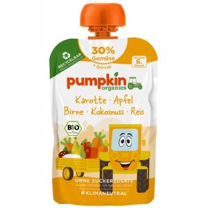Piure bio de morcov, mere, pere, nuca de cocos si orez 6l+, 100g, Pumpkin Organics
