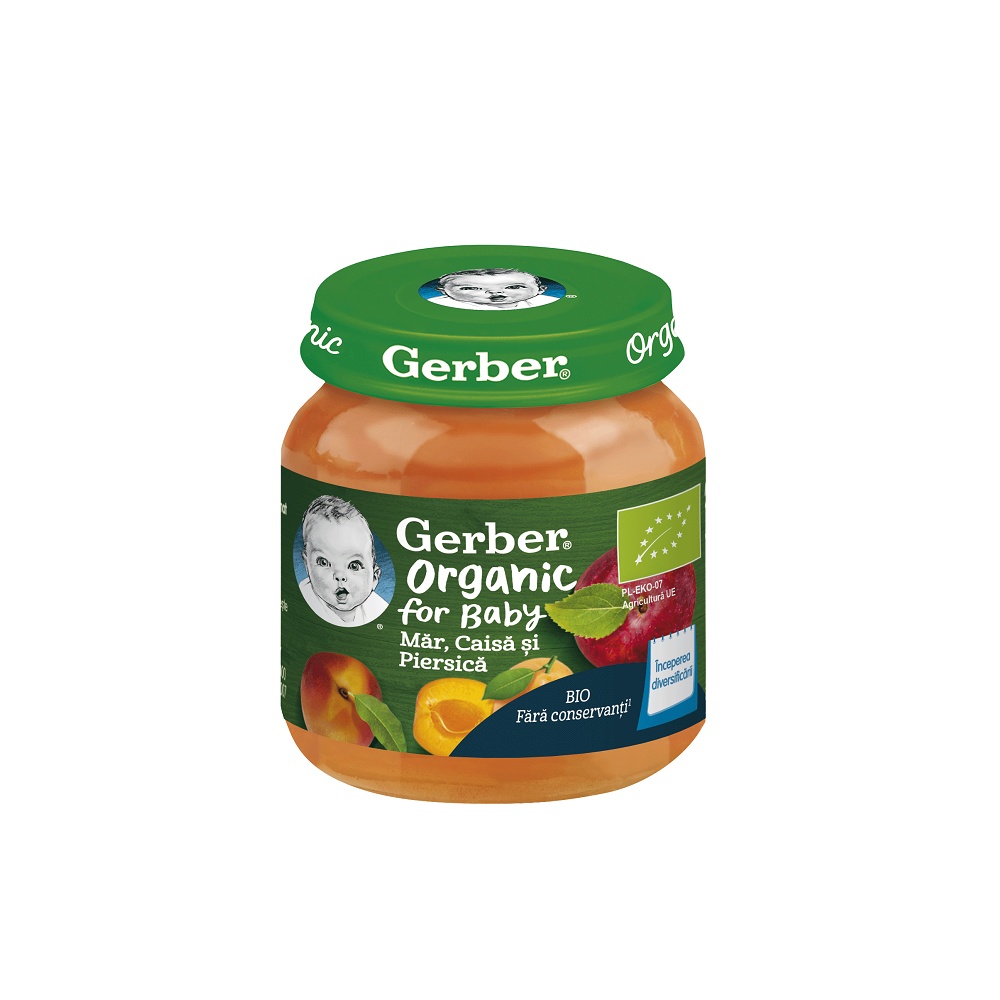 Piure bio din mar, piersica si caisa, 125 g – Gerber