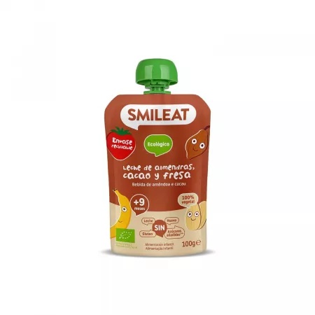 Piure Bio din migdale, cacao si capsuni +9 luni, 100 g – Smileat