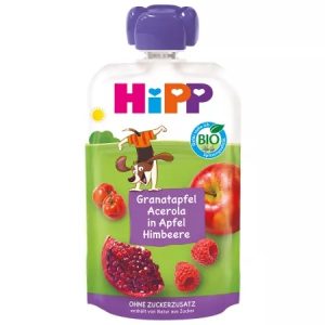 Piure bio Hippis din mere, zmeura, rodie si acerola +12luni, 100g, Hipp