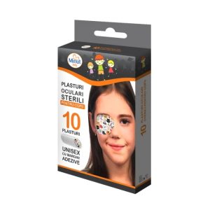 Plasturi oculari sterili pentru copii, cu desen, 6.5x4.5cm, 10 bucati, Minut