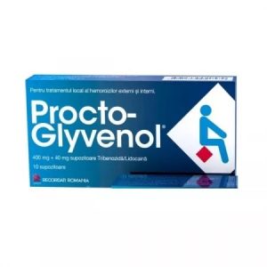 Procto-Glyvenol supozitoare 400mg + 40mg, 10 bucati, Recordati