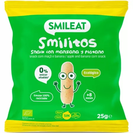Pufuleti Smilitos Bio cu ulei de masline, banane si mere +8 luni, 25 g – Smileat