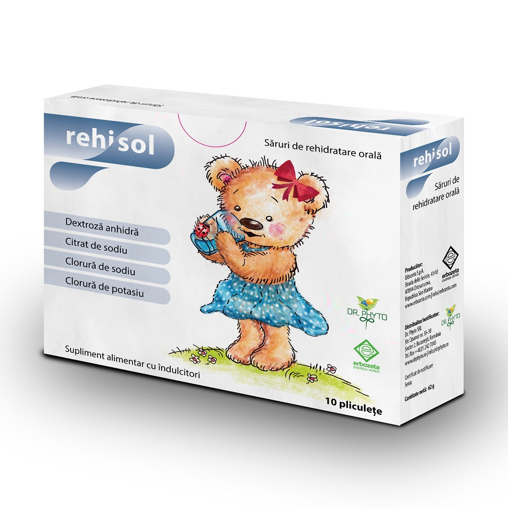 Rehisol 10 plicuri Dr. Phyto – Saruri de rehidratare orala pentru copii si adulti