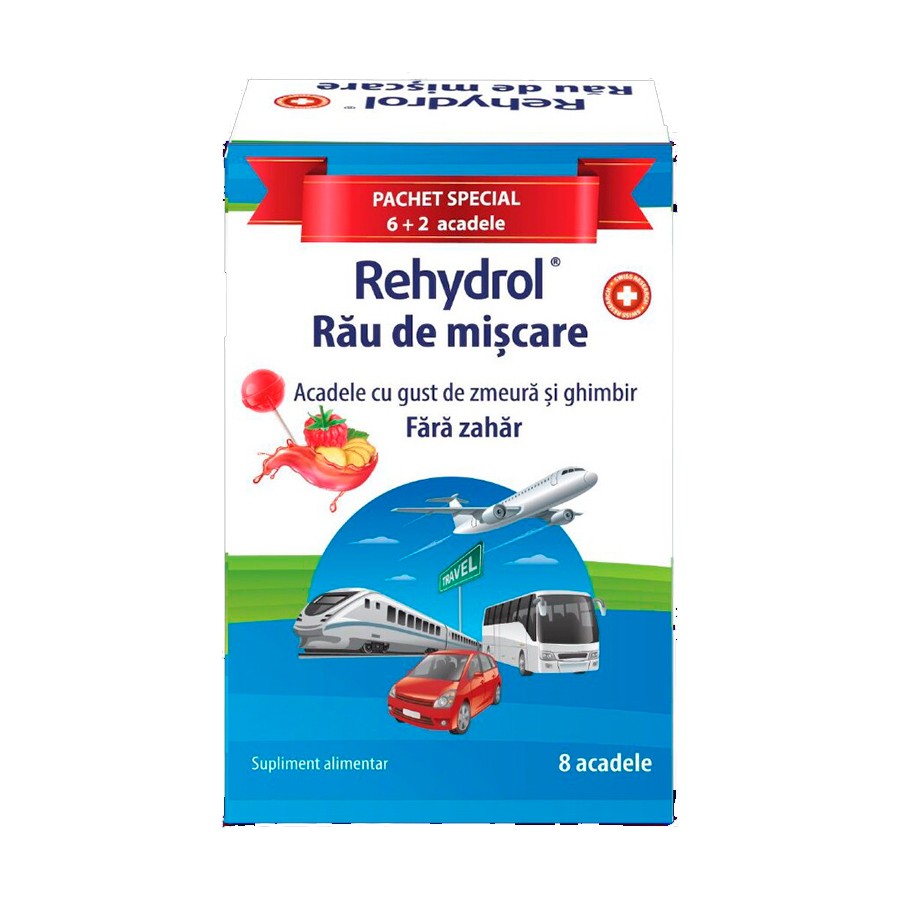 Rehydrol Acadele rau de miscare cu zmeura si ghimbir – 6+2 bucati – MBA Pharma
