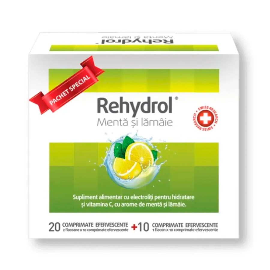 Rehydrol Menta si Lamaie – 20 + 10 comprimate efervescente – MBA Pharma