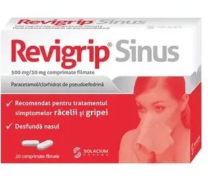 Revigrip Sinus, 500mg/30mg, 20 comprimate filmate, Solacium Pharma