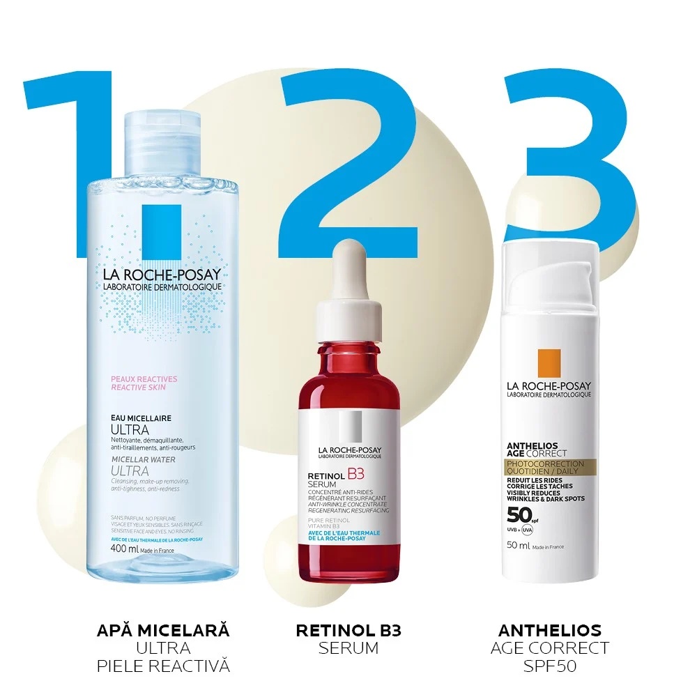 Rutina Anti-Rid pentru Ten Sensibil – Retinol, Curățare Blândă și SPF50 | La Roche-Posay