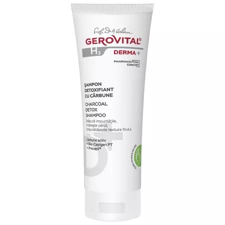 Sampon detoxifiant cu carbune H3 Derma+, 200 ml, Gerovital