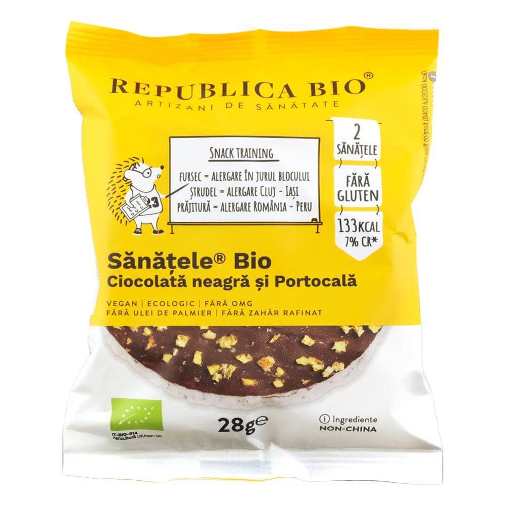 Sanatele Bio cu ciocolata neagra si portocala, eco, fara gluten, 28g, Republica Bio