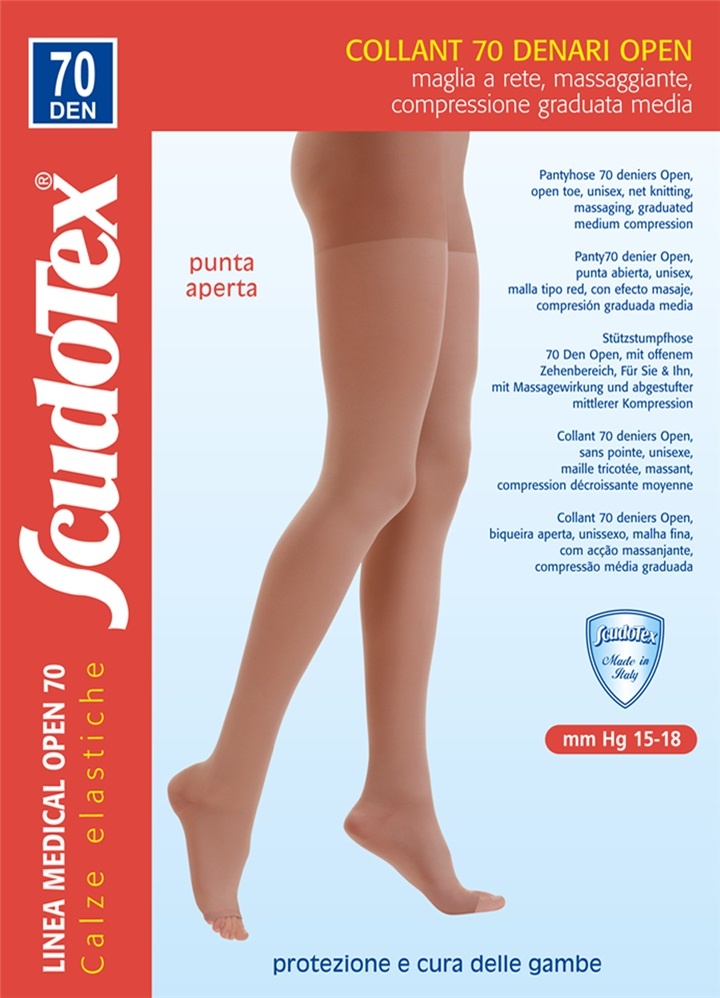 Scudotex 822 Ciorapi compresivi pantaloni, varf deschis, compresie medie 70 DEN, Daino, marimea 6-XXL