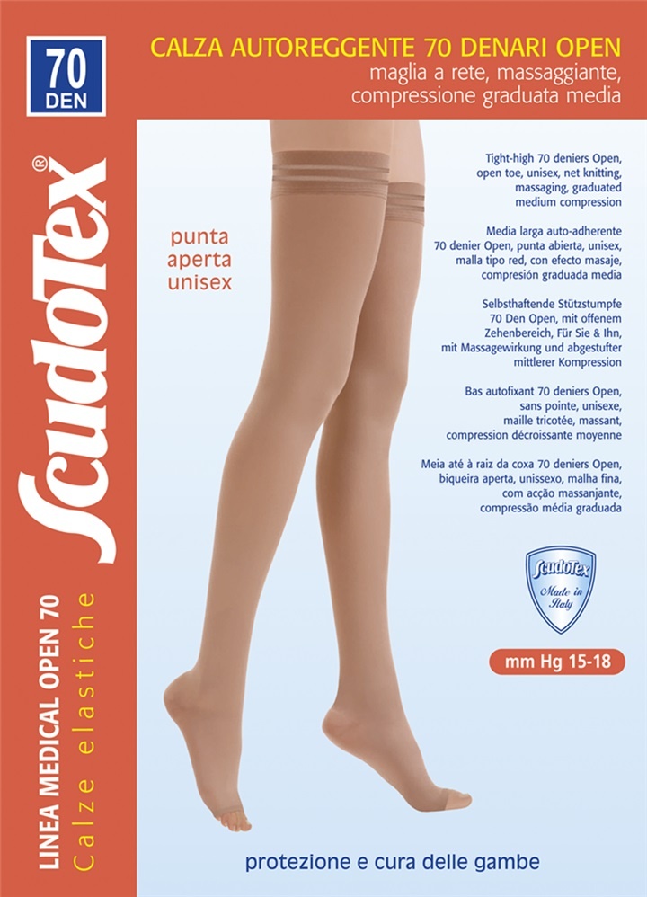 Scudotex 823 Ciorapi medicali coapsa, varf deschis, compresie medie 70 DEN, Nero, marimea 5-XL