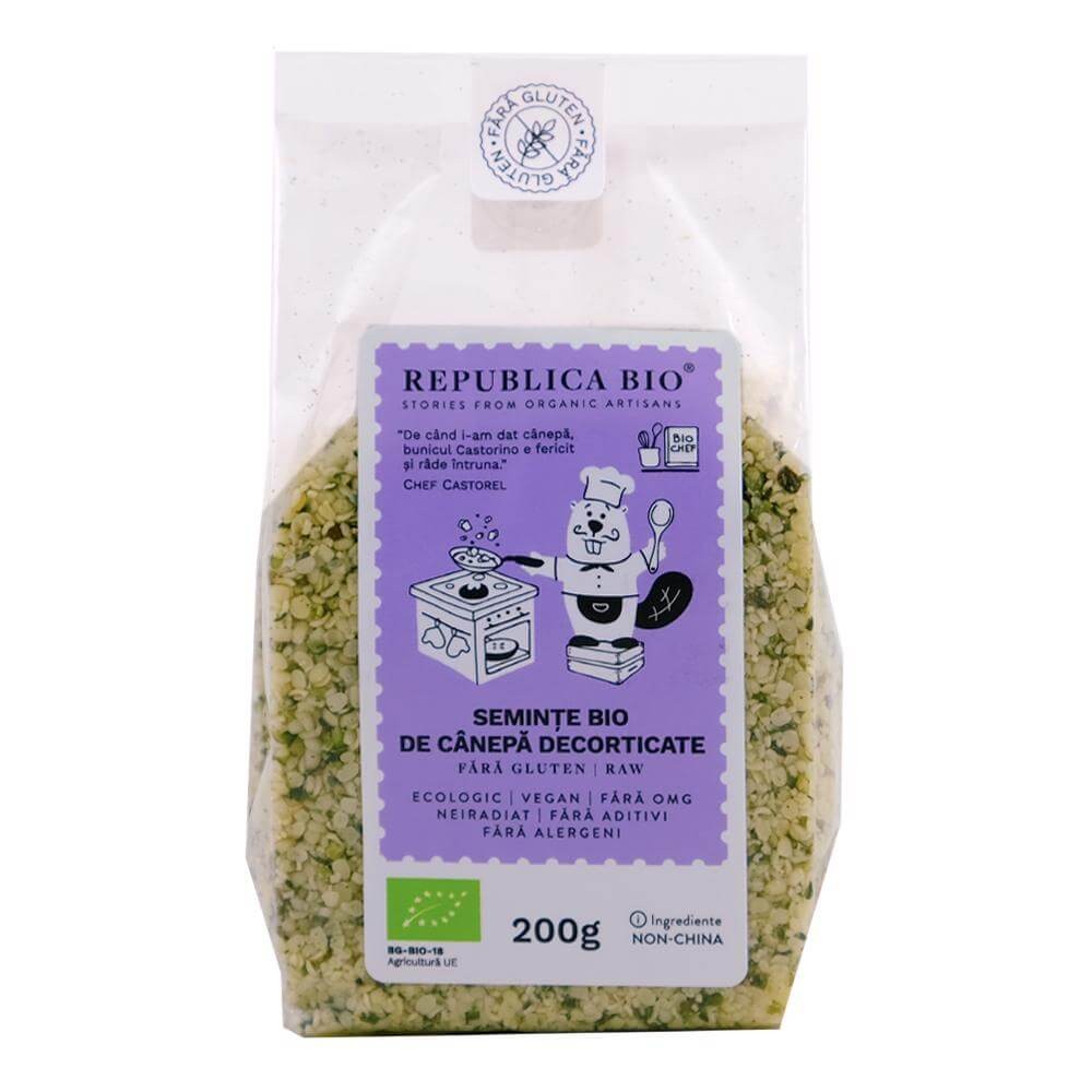 Seminte Bio de canepa decorticate, eco, fara gluten, 200g, Republica Bio