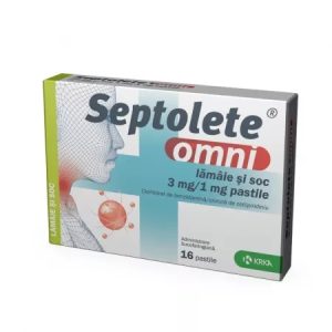 Septolete Omni 3mg/1mg cu gust de lamaie si soc, 16 pastile, Krka