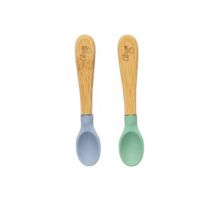Set 2 linguri din silicon si bambus - Green/Dusty Blue, Citron