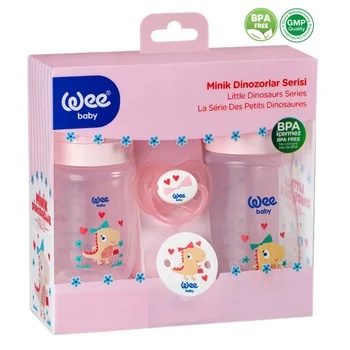 Set biberoane si suzeta Dino roz 0l+, Wee Baby
