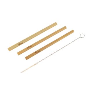 Set de 3 paie din bambus + perie de curatare, Citron