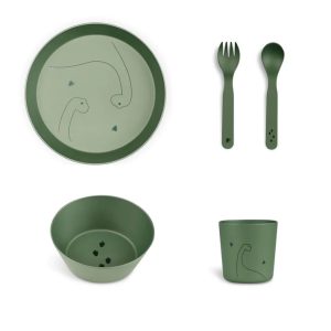 Set pentru hranire din 4 piese - Dino Green, Citron