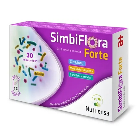 SimbiFlora Forte 10 capsule vegetale – Probiotice si vitamina D pentru flora intestinala