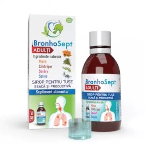 Sirop BronhoSept tuse seaca si productiva pentru adulti, 150ml, Justin Pharma