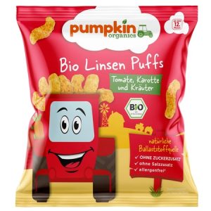 Snack bio din linte cu rosii, morcov si verdeata 12l+, 20g, Pumpkin Organics