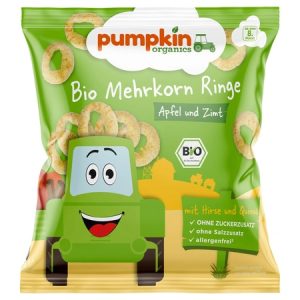 Snack bio inele din multicereale cu mere si scortisoara 8l+, 20g, Pumpkin Organics