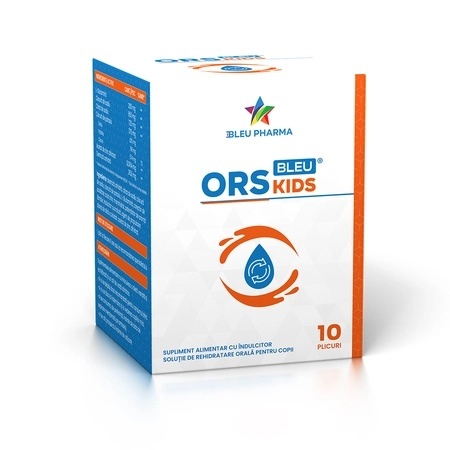 Solutie de Rehidratare Orala pentru Copii ORS Bleu Kids, 10 plicuri x 5.5 g - Bleu Pharma