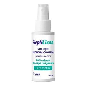 Solutie Hidroalcoolica pentru maini cu Apa Oxigenata Septiclean, 100ml, Viva Pharma