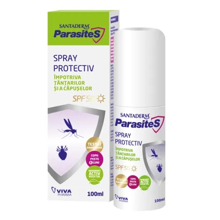 Spray protectiv SPF 50 impotriva tantarilor si capuselor, Santaderm Parasites, 100 ml