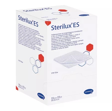 Sterilux ES – Comprese sterile din tifon, 7.5 x 7.5 cm, 8 straturi, 25 bucati – Hartmann
