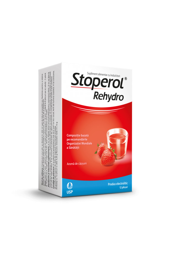 Stoperol Rehydro 12 plicuri, USP – Rehidratare orala cu saruri si glucoza