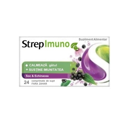 StrepImuno cu soc si echinacea fara zahar, 24 comprimate de supt, Reckitt